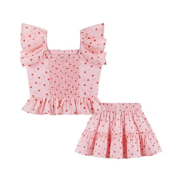 Andy & Evan Girls 2Pc Printed Top & Skirt Set, Pink - Picture 2 of 3